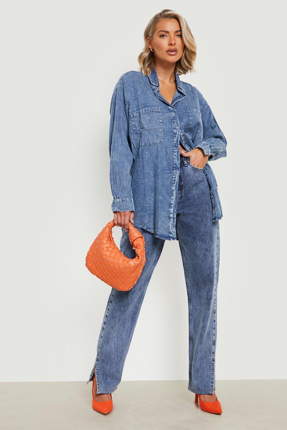 Oversized Acid Wash Denim Shirt boohoo